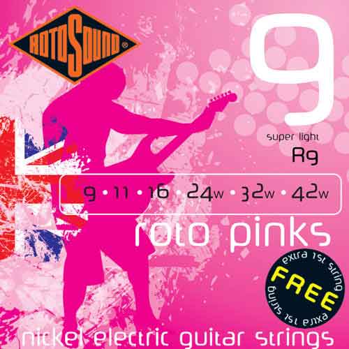 Struny na elektrickou kytaru Rotosound Pink, super light, 009