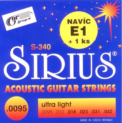 Struny Sirius 340, kovové pro akustickou kytaru Ultra light .0095