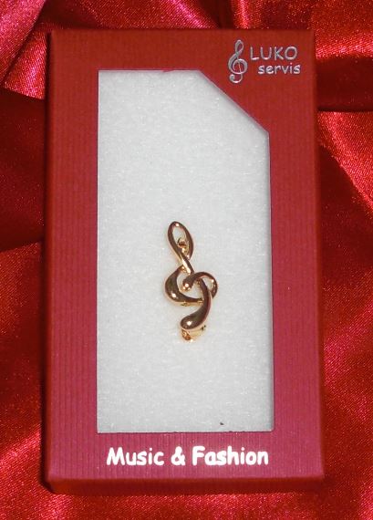 Brož houslový klíč - malý, zlatý (2,5 cm)