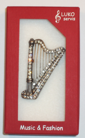 Brož harfa - stříbrná (5x3 cm)
