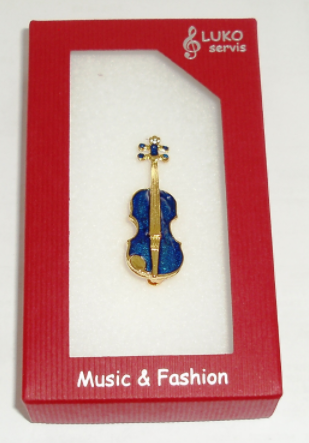 Brož housle malé - zlacené, modré 