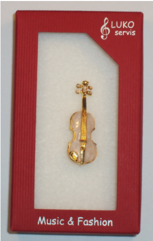 Brož housle malé - zlacené, bílá perleť