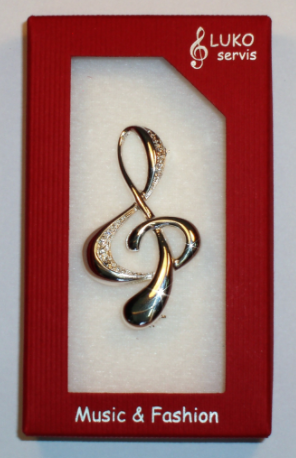 Brož houslový klíč, velký, stříbrný (5 cm)