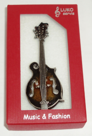 Brož mandolína starostříbrná s malbou 
