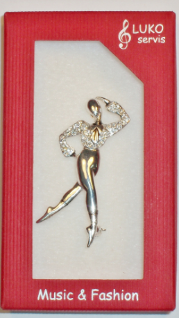 Brož tanečník - stříbrný, krystal 