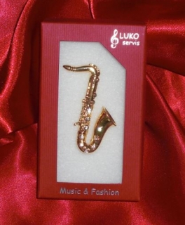 Brož saxofon - zlatý (5 cm)