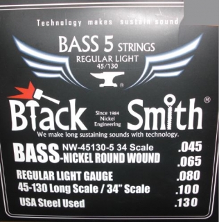 Struny na pětistrunnou baskytaru Black Smith Regular Light 45/130