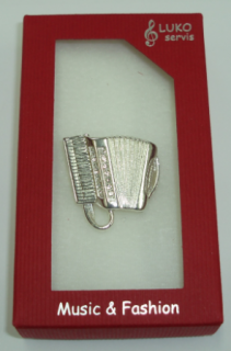 Brož akordeon - stříbrný (3x3 cm)