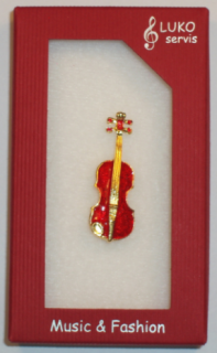 Brož housle malé - zlacené, červené
