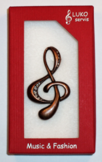 Brož houslový klíč, velký, staroměď (5 cm)