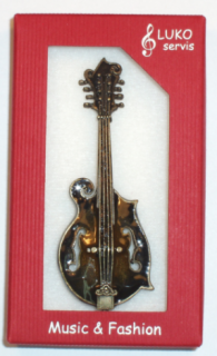 Brož mandolína staromosazná s malbou 