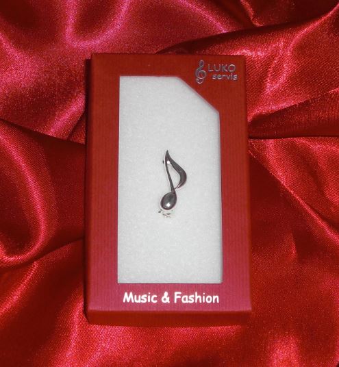 Brož nota malá - stříbrná (2,5 cm)