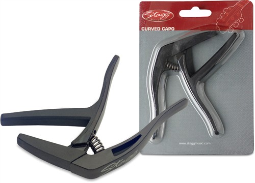 Oblý kapodastr ("trigger") Stagg SCPX-CU BK kapodastr s radiusem