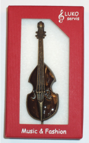 Brož kontrabas (cello) hnědý, staromosazný